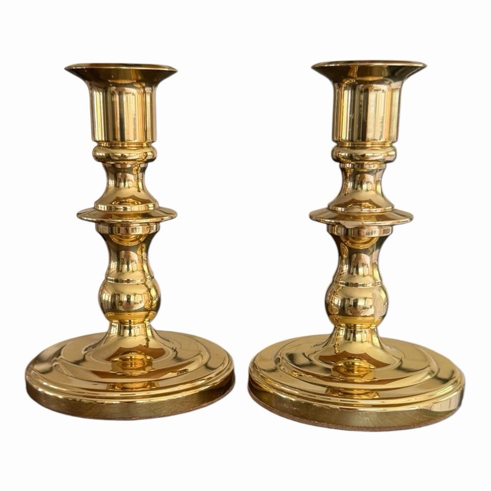 Vintage 2 Baldwin Brass 5” Candlestick Holders Tiered Stem Heavy